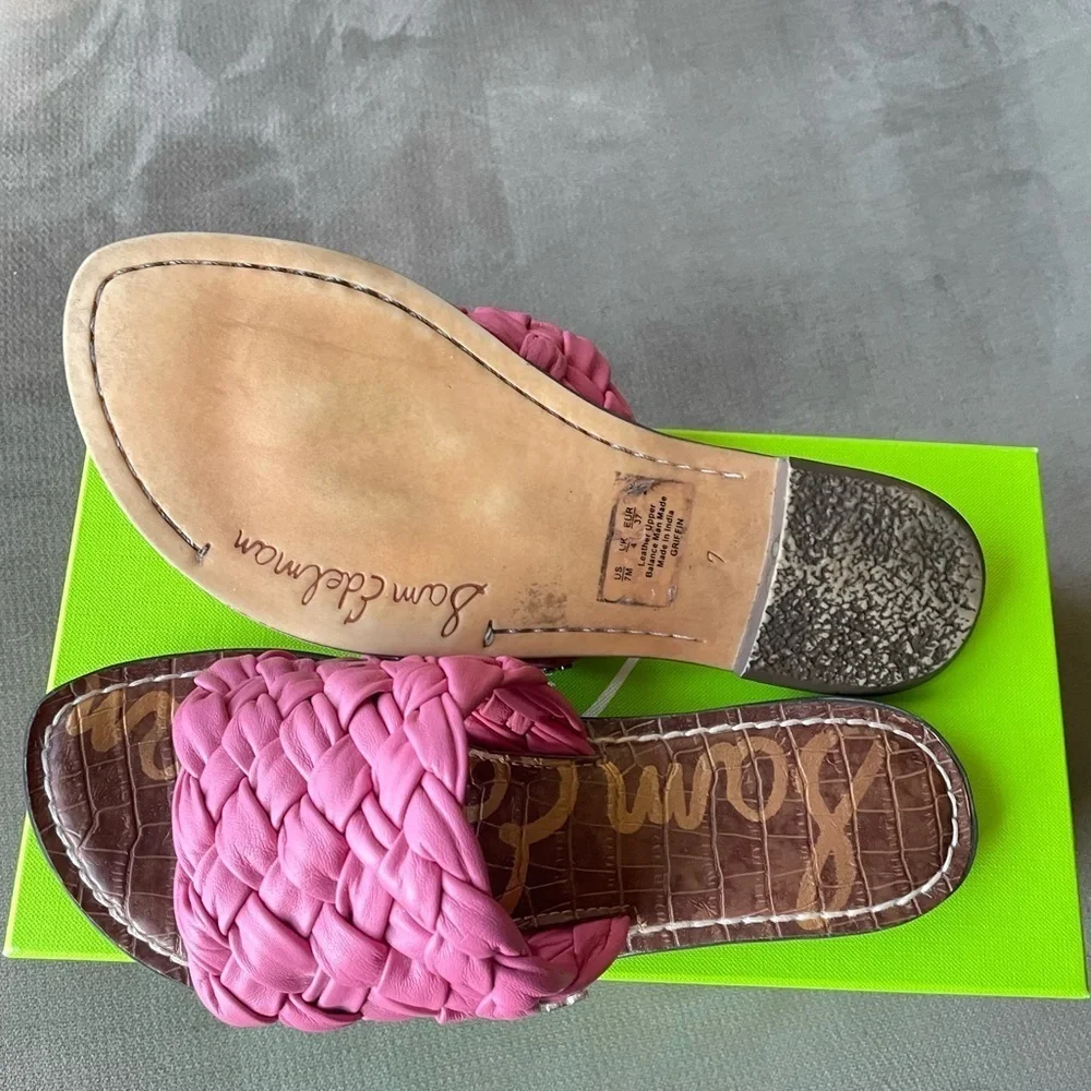 Sam Edelman Women's Griffin Flat Sandal  Pink Woven Slide Sandals